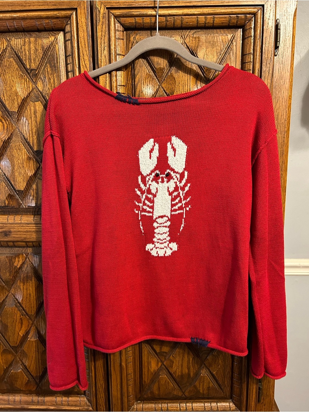 wild fable Red Knit Sweater with White Lobster Motif